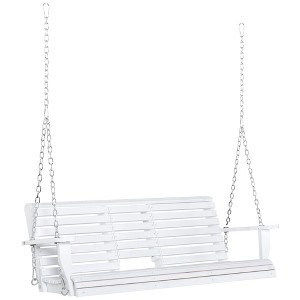Resenkos 3-Seater Outdoor Swing Bench, Folding Coffee Table, Cup Holders, Chains, 440lb Capacity, White - 1 of 4