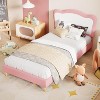 GAOMON Upholstered Bed Frame for Kids with Scallop Headboard, Cute Velvet Bed for Girls, Boys - 3 of 4