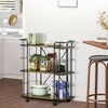 HOMCOM 25" Rolling Kitchen Cart, Kitchen Storage Trolley with 3 Shelves for Dining Room, Laundry Room, and Bathroom, Natural - 3 of 4
