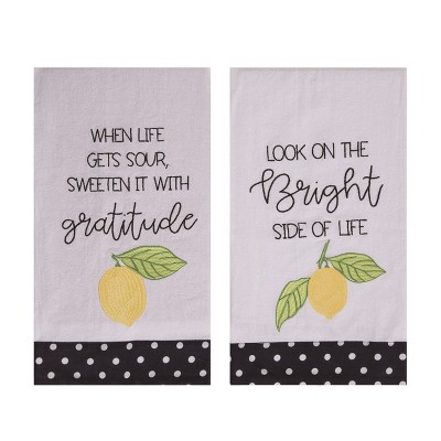 Transpac Fabric Embroidered Lemon Tea Towel Set of 2 Spring Home Decorations