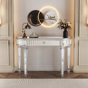 Console Table Glam with Fluted Glass Panels and Crystal Knob Drawer for Entryway 47in-3irtyhousy - 1 of 4