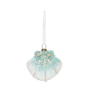 Gallerie II Glass & Pearls Aqua Fan Shell Ornament - 1 of 3