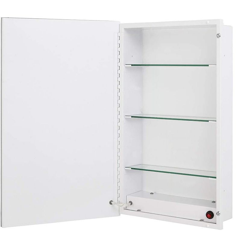 Hamilton Hills 16" x 26" White Lighting Medicine Cabinet with Mirror with 4 Glass Shelves, 5 of 6
