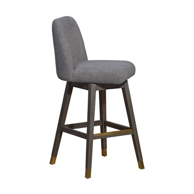 Grey Oak Wood Swivel Bar Stool with Boucle Fabric