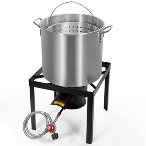 Barton 64 Quart Aluminum Turkey Fryer Steamer Cast Iron Burner Fair Clam Bake Pot Kit XL Capacity - 1 of 4