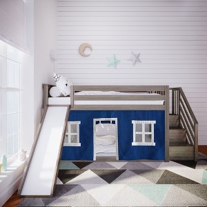 Max & Lily Twin Low Bunk Bed with Stairs and Slide with Curtains - 1 of 4