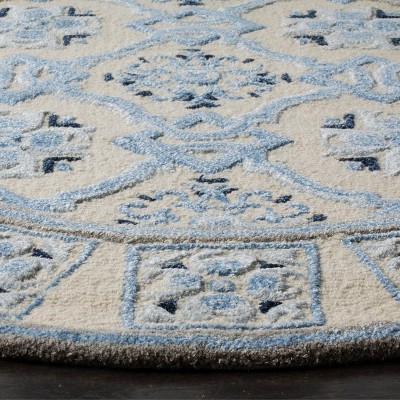 Ivory and Blue Hand-Tufted Wool Square Rug