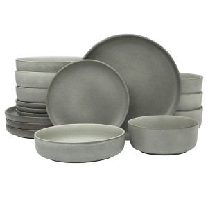 Gibson Soho Lounge Pasco 16 Piece (Service for 4) Plates and Bowls Double Bowl Reactive Glaze Dishes Stoneware Ceramic Dinnerware Set - 1 of 4