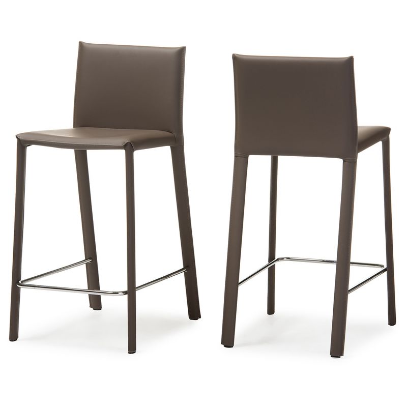 Set of 2 Crawford Modern and Contemporary Leather Upholstered Counter Height Barstools Taupe - Baxton Studio, 3 of 6