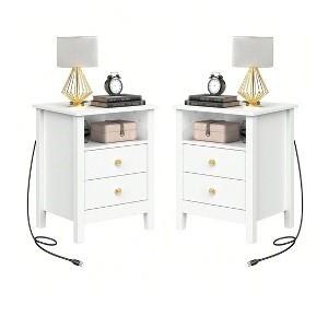 Set Of 2 Nightstand Bedside Table 2 Drawers With Charging Station And USB Ports, End Table Side Table For Bedroom, Bedside Table Storage Organizer - 1 of 4