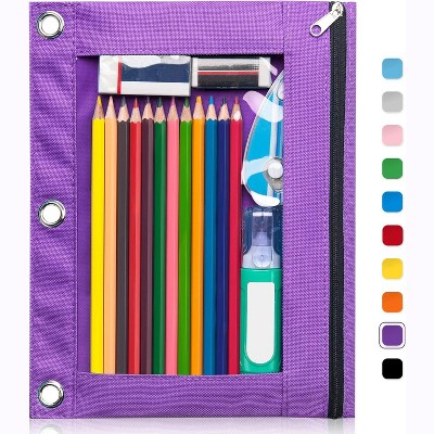Paaaawaters Pencil Pouch for 3 Ring Binder, Large Pencil Case Pouch with 3 Reinforced Grommets, Pen Bag, Clear Window Pencil Case