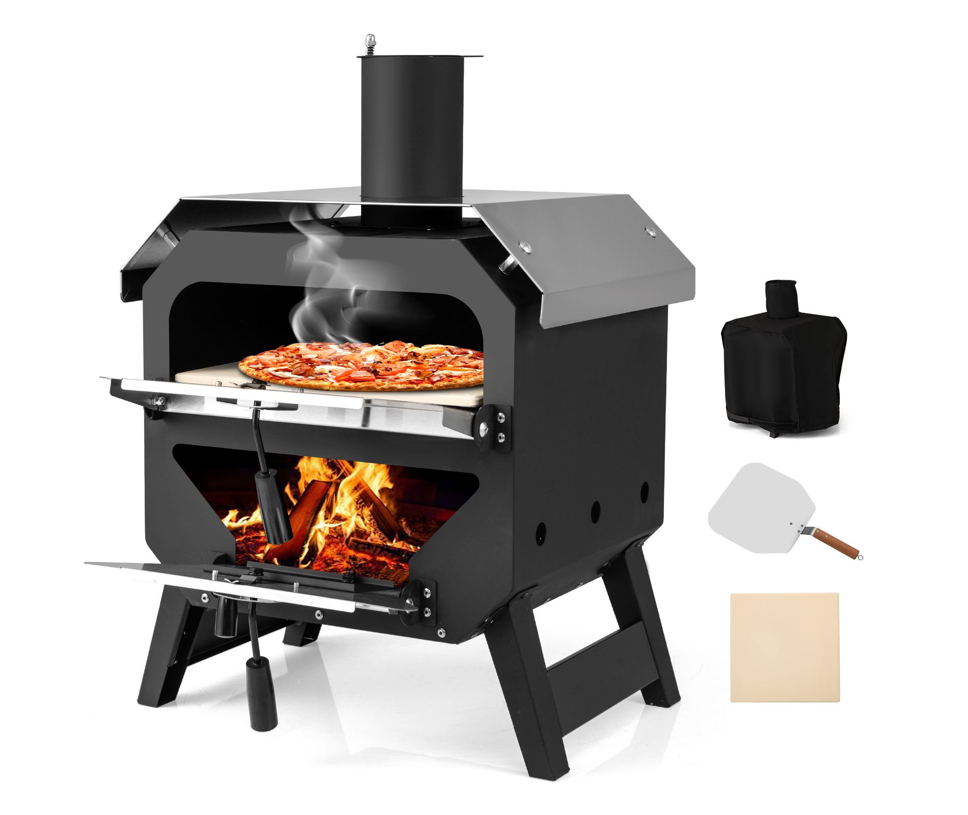 Costway 12" Outdoor Pizza Oven w/ Pizza Stone Pizza Peel & Oxford Cloth Cover