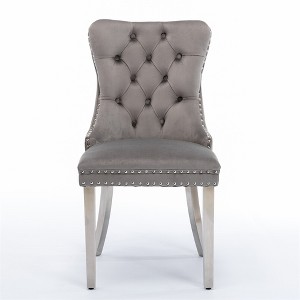 Dronkon Dining Chairs Set of 2, Upholstery with Chrome Steel Legs & Nailhead Trim, Modern Comfort Seating - 1 of 4
