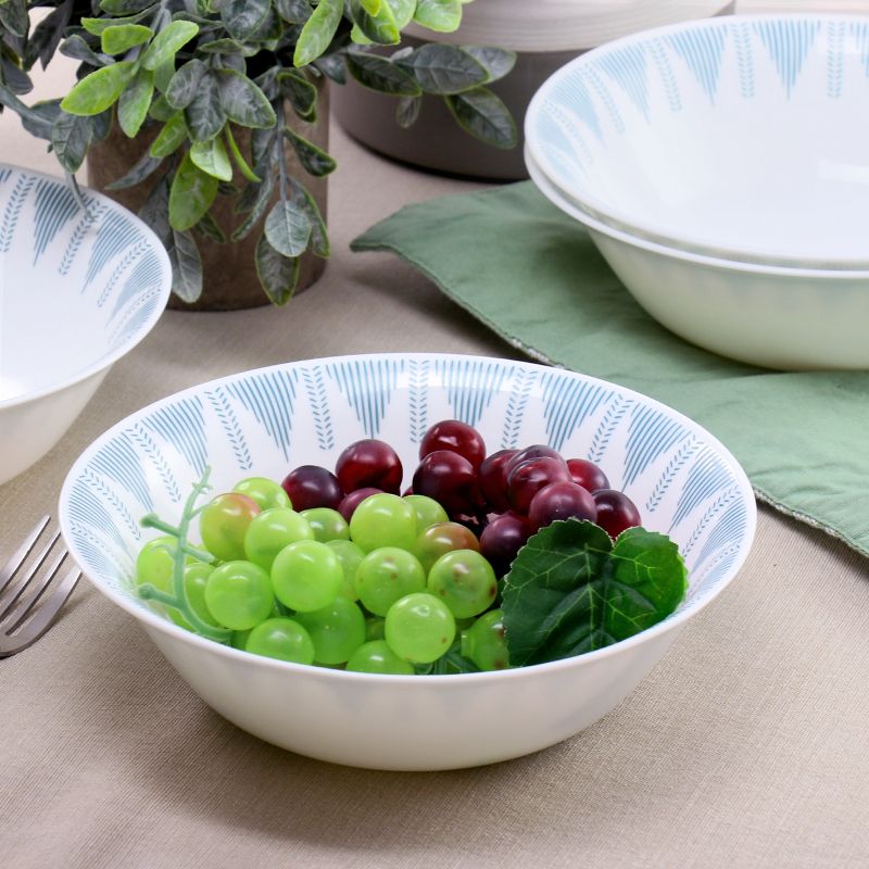 Gibson Piper Point 4 Piece 6.5 Inch 19oz Round Tempered Opal Glass Fruit Bowl Set in Blue, 2 of 6