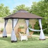 Outsunny 116.25" x 116.25" Outdoor Patio Gazebo Canopy Tent with Mesh Sidewalls, 2-Tier Canopy for Backyard, Coffee - 3 of 4
