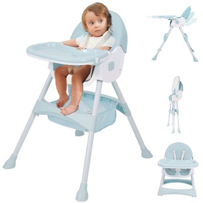 Napei 6- in -1 Baby High Chair with 5 -Point Safety Harness and Adjustable Dining Tray,Foldable High Chair for Space-Saving-Cornflower Blue