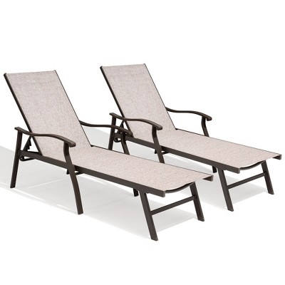 Crestlive Products Outdoor Recliner All Weather Aluminum Adjustable Chaise Lounge Chair with Arms