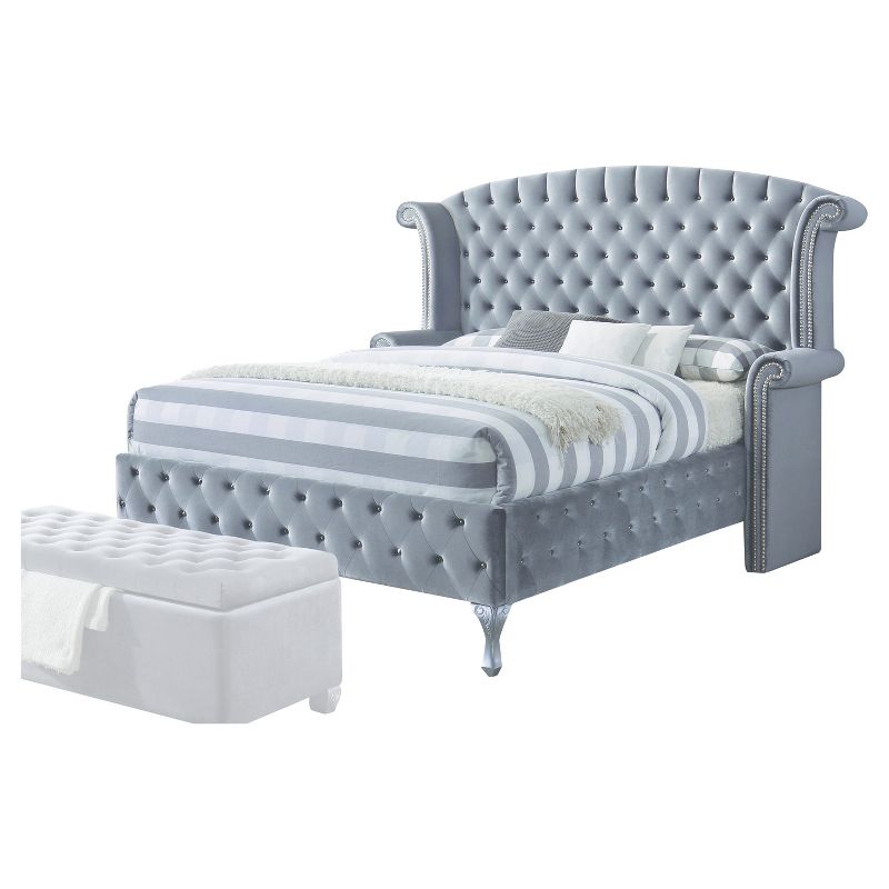 Rebekah Eastern King Bed Gray Fabric - Acme Furniture, 1 of 7