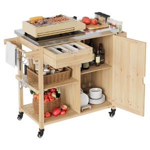 Outdoor Grill Cart & Rolling Kitchen Island with Stainless Steel Top - with Drawer, Spice Rack, Open Shelves, Wheels, Portable Patio Bar Cart for BBQ - 1 of 4