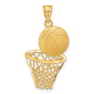 Black Bow Jewelry 14k Yellow Gold Satin & Diamond Cut Basketball and Net Pendant - 1 of 4