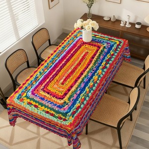 LOVEVOOK Washable Round Boho Tablecloth, Rectangle Bohemia Table Cover for Party Picnic Dinner Christmas Decor Indoor and Outdoor - 1 of 4