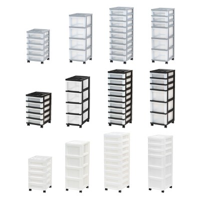 Black 5-Drawer Plastic Storage Tower with Organizer Top