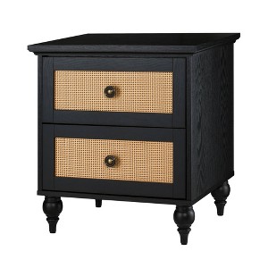 Newcomb 2 Drawer Nightstand Black - Sango: Japandi Style, Wood Frame, Spot Clean, No Assembly Tools - 1 of 4