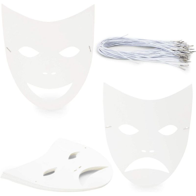 Bright Creations 48-Pack Blank DIY Masquerade Mask for Costume Party Arts and Crafts Party Favors, 8.7" x 10" White, 1 of 4