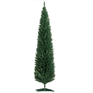 HOMCOM 8 FT Unlit Artificial Christmas Tree Slim Noble Fir with Realistic Branches and 618 Tips, Green - 1 of 4
