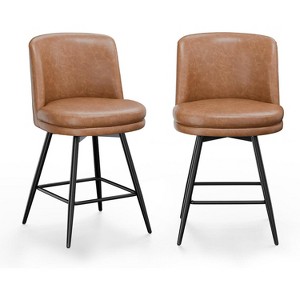 VINGLI 26" H Swivel Barstools ,Leather Upholstered Counter Height Bar Stool with Back, Kitchen High Chairs with Cushion - 1 of 4