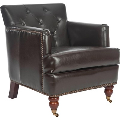 Colin Brown Leather Tufted Accent Chair with Birch Legs