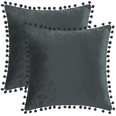 Unique Bargains Farmhouse Bedroom Decorative Velvet Pompoms Fringe Throw Pillow Covers 2 Pcs