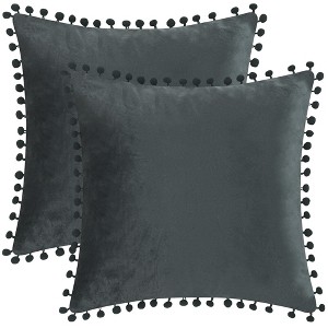 Unique Bargains Farmhouse Bedroom Decorative Velvet Pompoms Fringe Throw Pillow Covers 2 Pcs - 1 of 4