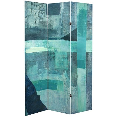 6" Double Sided Shadow Canvas Room Divider Blue - Oriental Furniture