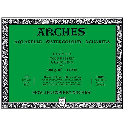 Arches Watercolor Blocks 140 lb Cold Press Block 18" x 24" (20 Sheets)