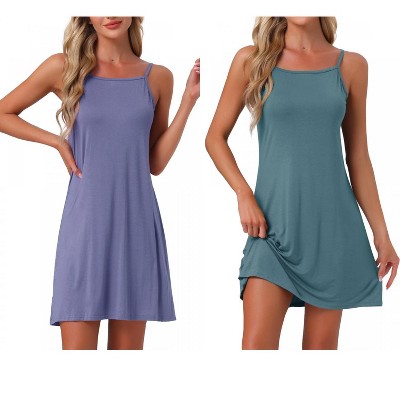 INSPIRE CHIC Women's 2 Pcs Modal Soft Spaghetti-Strap Dress Crewneck Sleepwear