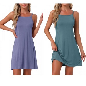 INSPIRE CHIC Women's 2 Pcs Modal Soft Spaghetti-Strap Dress Crewneck Sleepwear - 1 of 4
