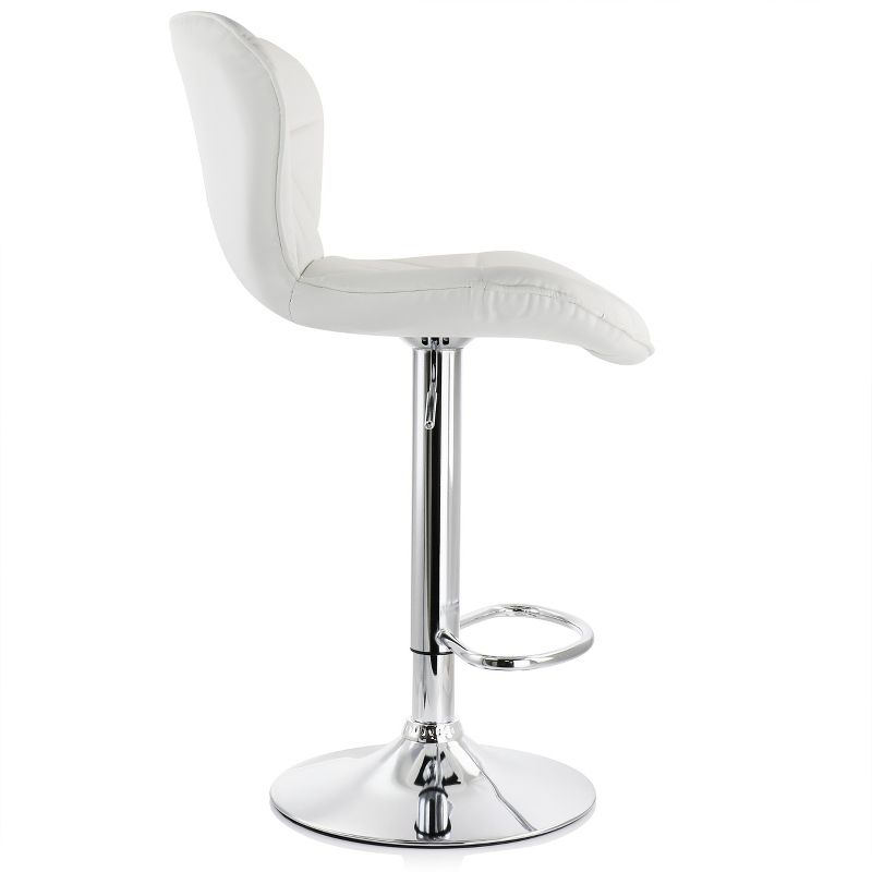 Elama 2 Piece Diamond Tufted Faux Leather Adjustable Bar Stool in White with Chrome Base, 2 of 10