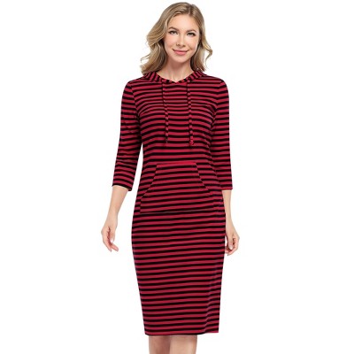 Women's Hoodie Dress Pullover Hoody Dress Casual Fitted Knee Length Dress with Pocket