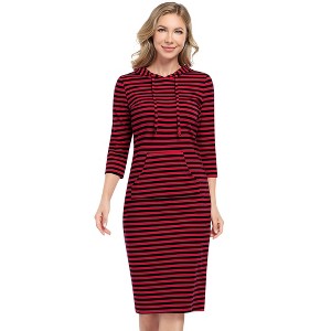 Women's Hoodie Dress Pullover Hoody Dress Casual Fitted Knee Length Dress with Pocket - 1 of 4