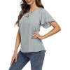Women Blouse Short Sleeve Ruffle Sleeve Drawstring Casual Women Top - 3 of 4