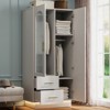 Bedroom Armoire Wardrobe Closet with Door & 2 Drawers, 71" Wood Wardrobe Storage Cabinet with LED, Hanging Rod, Freestanding Modern Armoire Closet - 3 of 4
