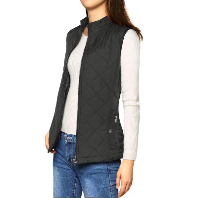 Allegra K Women's Stand Collar Lightweight Gilet Quilted Zip Vest