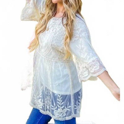 Women's Boho Floral Embroidered Mesh Tunic Top With Lining - And The Why M