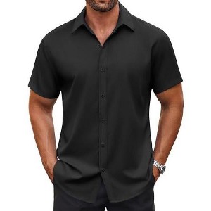 mens short sleeve black dress shirts COOFANDY Shirt for Men Business Casual Button Down Shirt L : Target Phenom Classic Black Short Sleeve Dress Shirt – A modern and stylish black dress shirt Hawes & Curtis Slim Fit