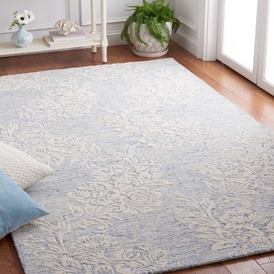 Handmade Blue Floral Tufted Wool Area Rug