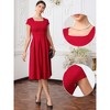 INSPIRE CHIC Women's Vintage Square Neck Cap Sleeve Causal A-Line Midi Dresses - 2 of 4