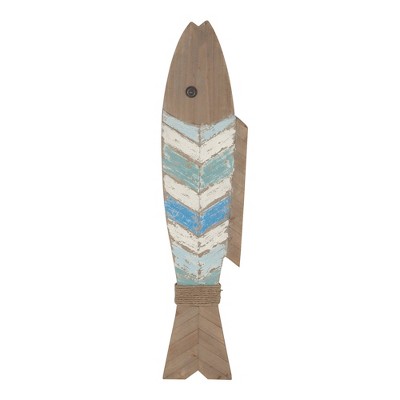 10" x 44" Coastal Wooden Fish Wall Decor - Olivia & May