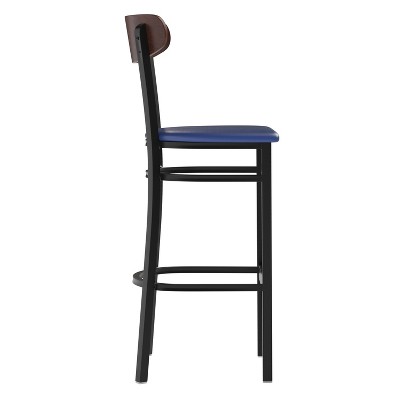 Wright 59'' Blue and Walnut Modern Commercial Barstool with Steel Frame