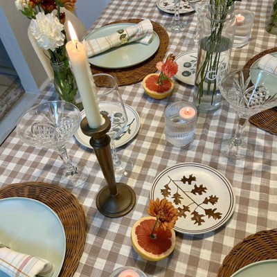 Round Tablecloth Pebble Taupe Gingham Check cheapest